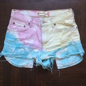 Levis High Rise Cut Off Rainbow Jean Shorts